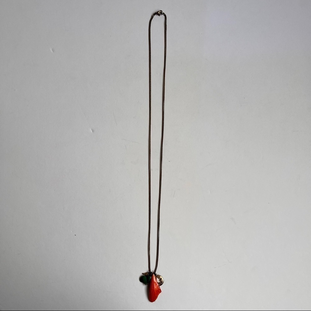 Long Gold Tone Butterfly & Feather Necklace